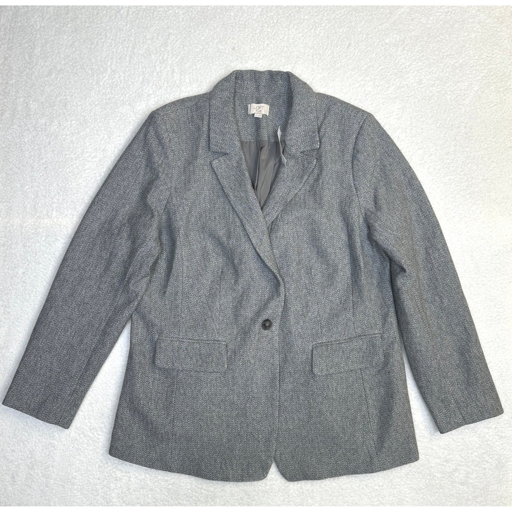 128$ -LOFT Plus Size 16 Herringbone Tweed Blazer- Gray Single Button